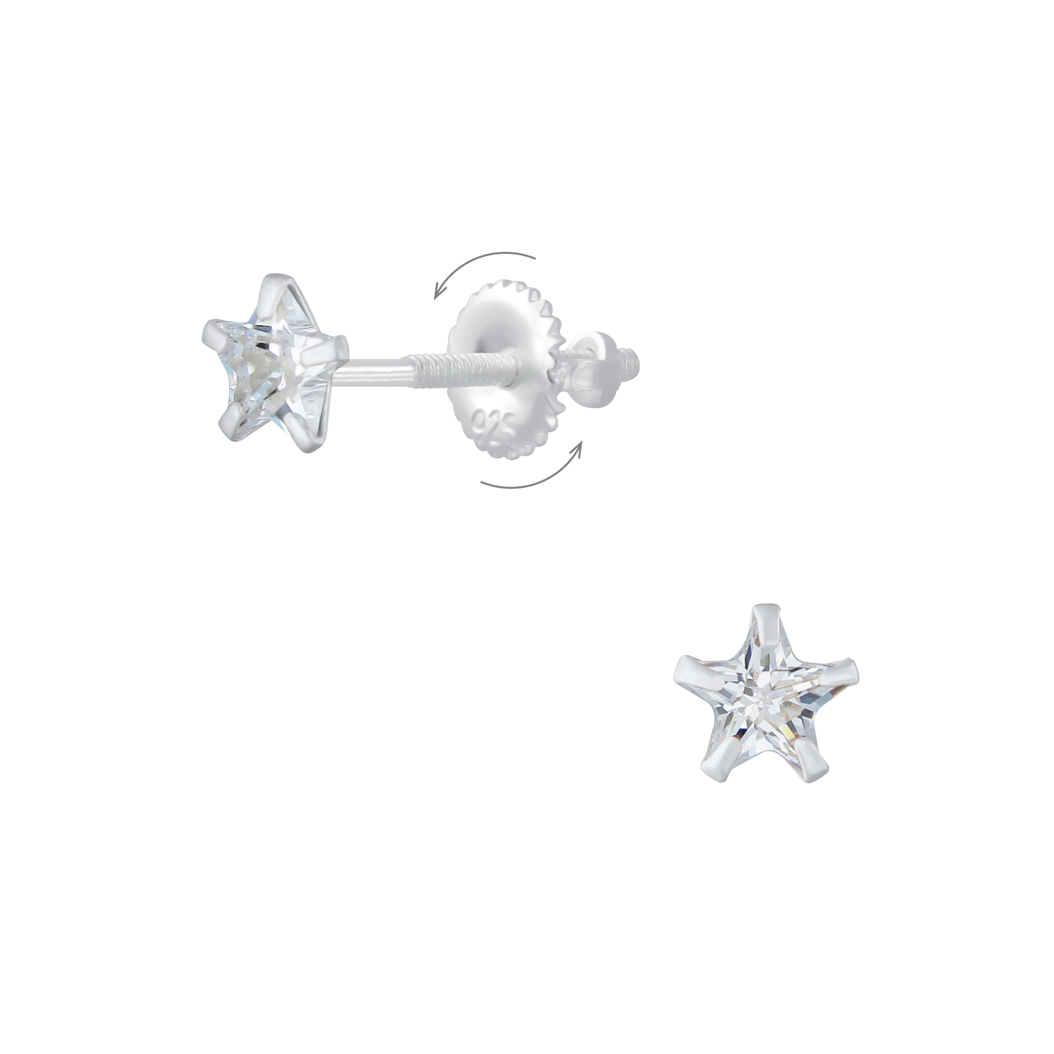 Ohrstecker Kristallstern weiß 5 mm 925 Silber Drehverschluss