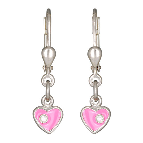 Herz Ohrhänger rosa mit kleinem Kristall 925 Silber