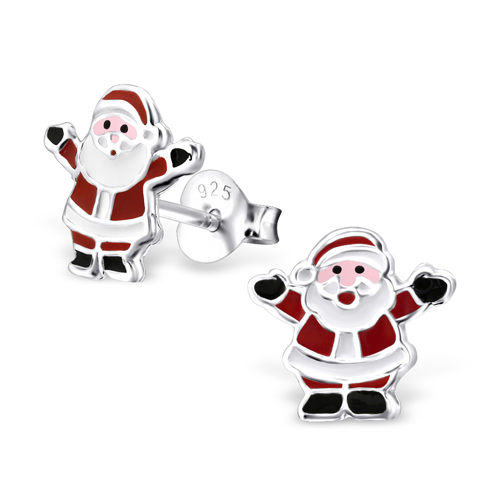 Ohrstecker Weihnachtsmann ganz rot schwarz 925 Silber Ohrstecker Weihnachtsmann ganz rot schwarz 925 Silber