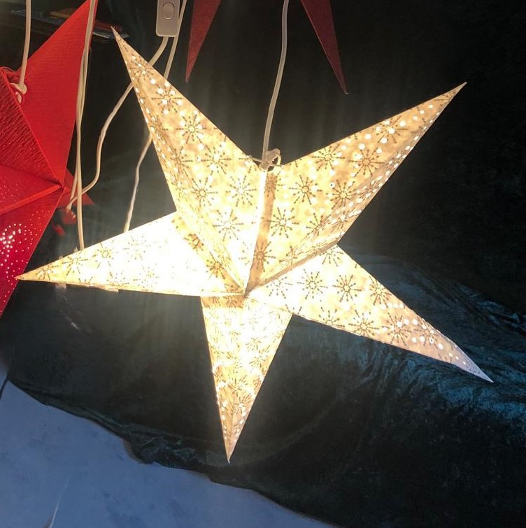 Weihnachtsstern „Weihnachtszeit“ – Weiß mit glitzernden Ornamenten Weihnachtsstern „Weihnachtszeit“ – Weiß mit glitzernden Ornamenten