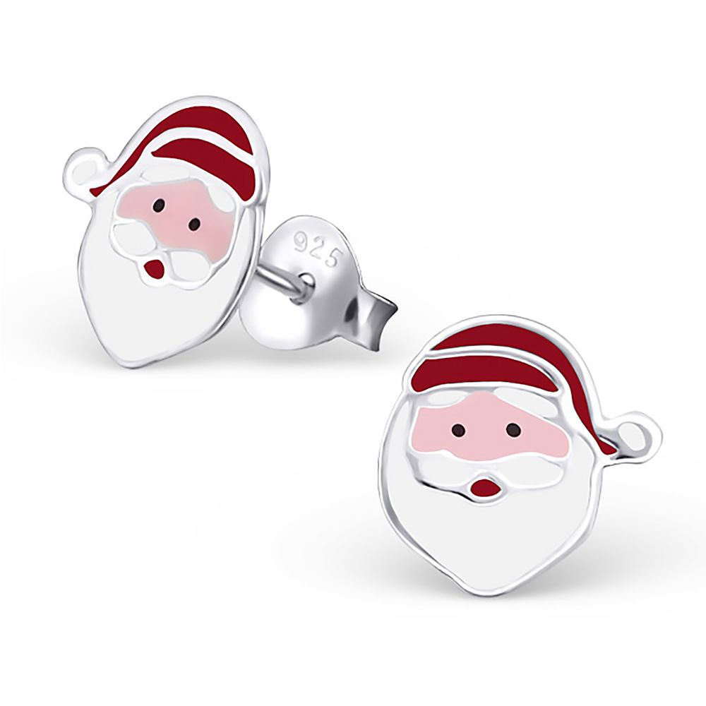 Ohrstecker Weihnachtsmann Kopf 925 Silber e-coated