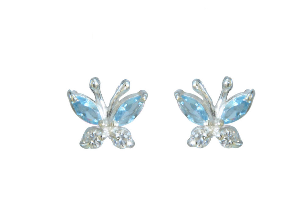 Ohrstecker 925 Silber Kristallschmetterling bleue/weiß e-coated