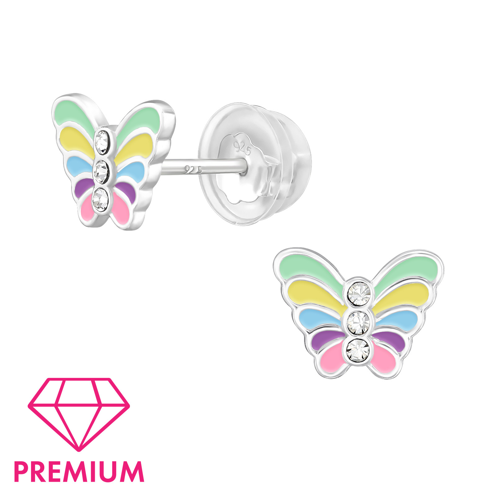 Ohrstecker Schmetterling in pastellfarben PREMIUM 925 Silber e-coated