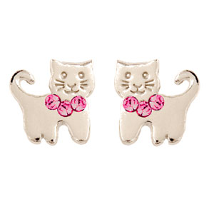 Ohrstecker Kätzchen rosa Glitzer 925 Silber e-coated