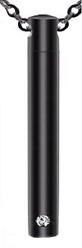 Memorial Anhänger Zylinder 6x42 mm Kristall Black mit Kette ca. 50 cm Memorial Anhänger Zylinder 6x42 mm Kristall Black mit Kette ca. 50 cm