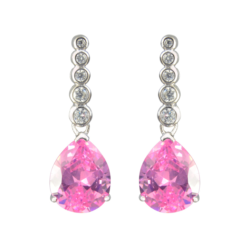 Ohrstecker Tropfen Kristall in Pink an  5 Kristallen in Crystal 925 Silber rhodiniert