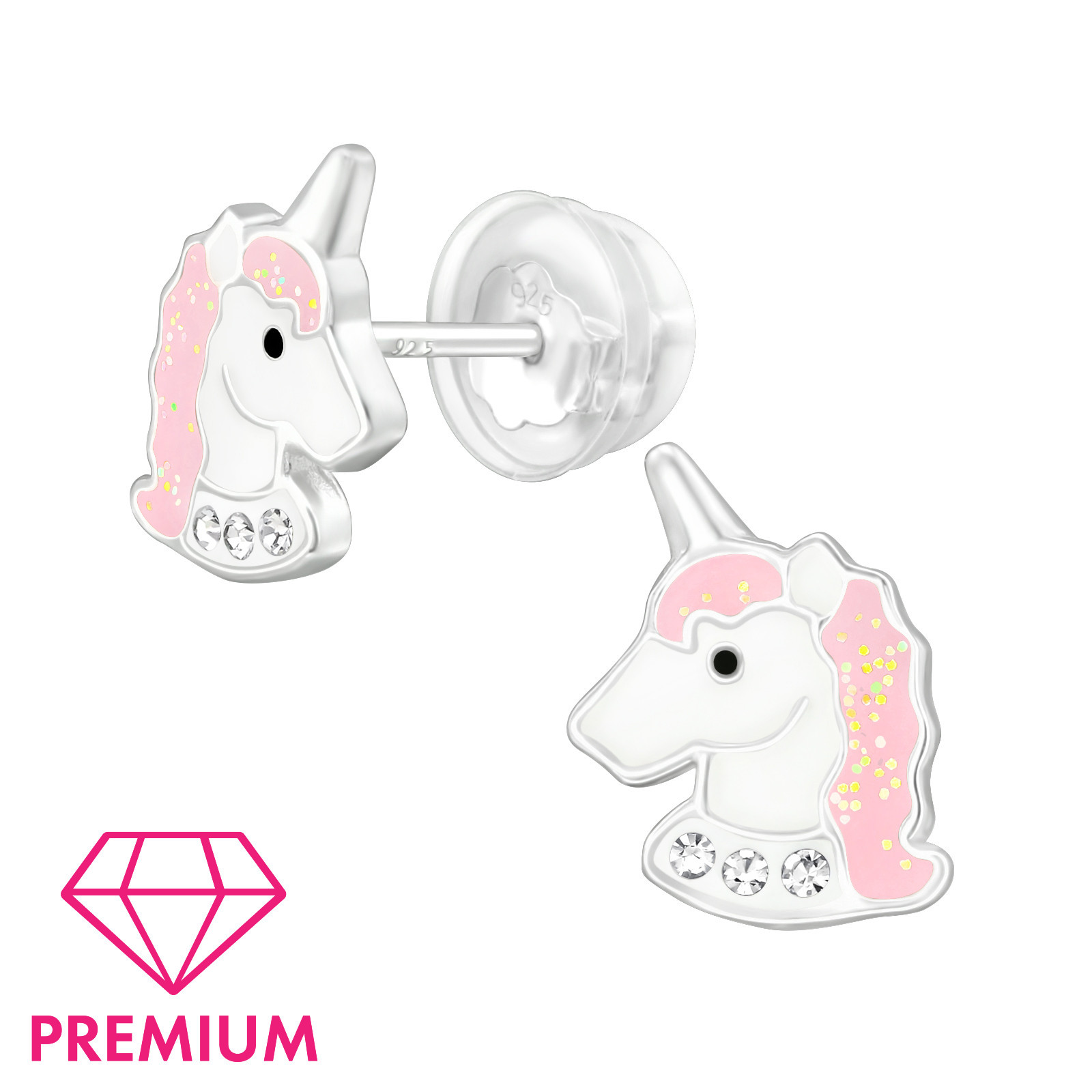 Ohrstecker Einhorn PREMIUM mit Kristallen 925 Silber e-coated Ohrstecker Einhorn PREMIUM mit Kristallen 925 Silber e-coated
