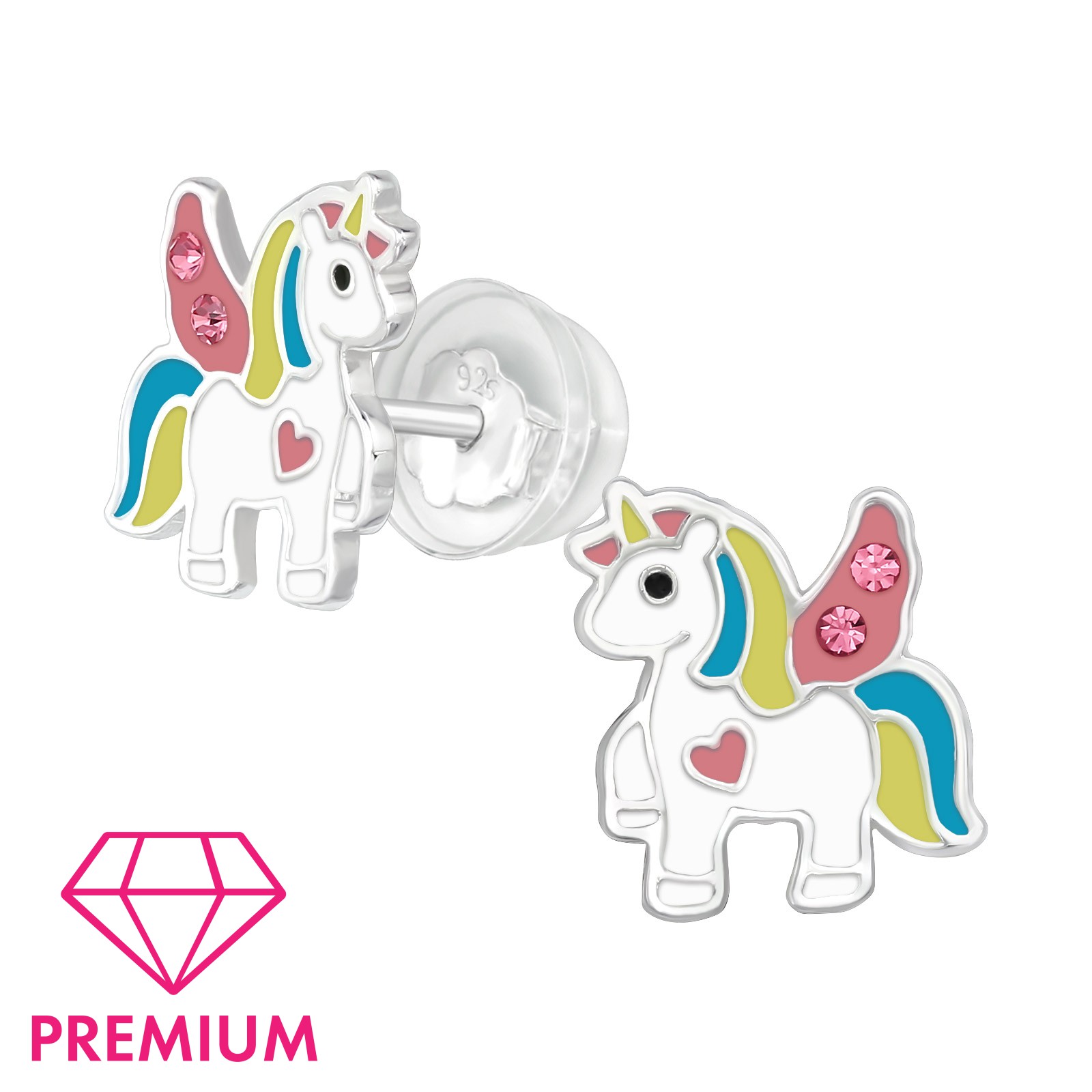 Ohrstecker Einhorn mit Kristallen PREMIUM 925 Silber e-coated Ohrstecker Einhorn mit Kristallen PREMIUM 925 Silber e-coated
