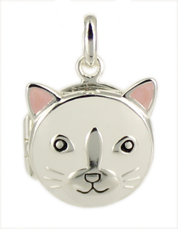 42686-fw Anhänger Medaillon Katze weiß 925 Silber