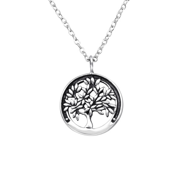 Kette Baum des Lebens 925 Silber rhod. 45 cm + 5 cm Verlängerung
