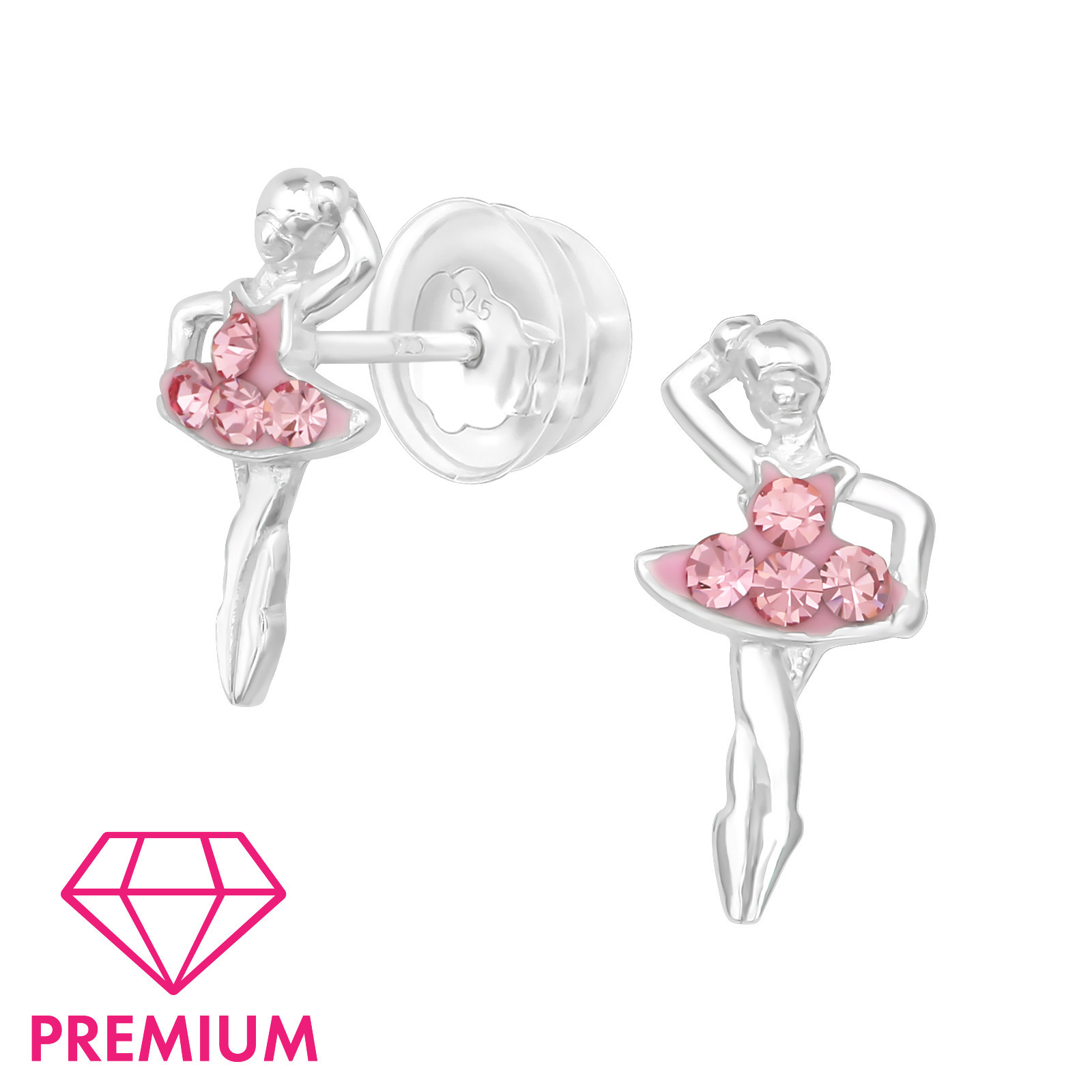 Ohrstecker Ballerina rosa Glitzer PREMIUM 925 Silber e-coated Ohrstecker Ballerina rosa Glitzer PREMIUM 925 Silber e-coated
