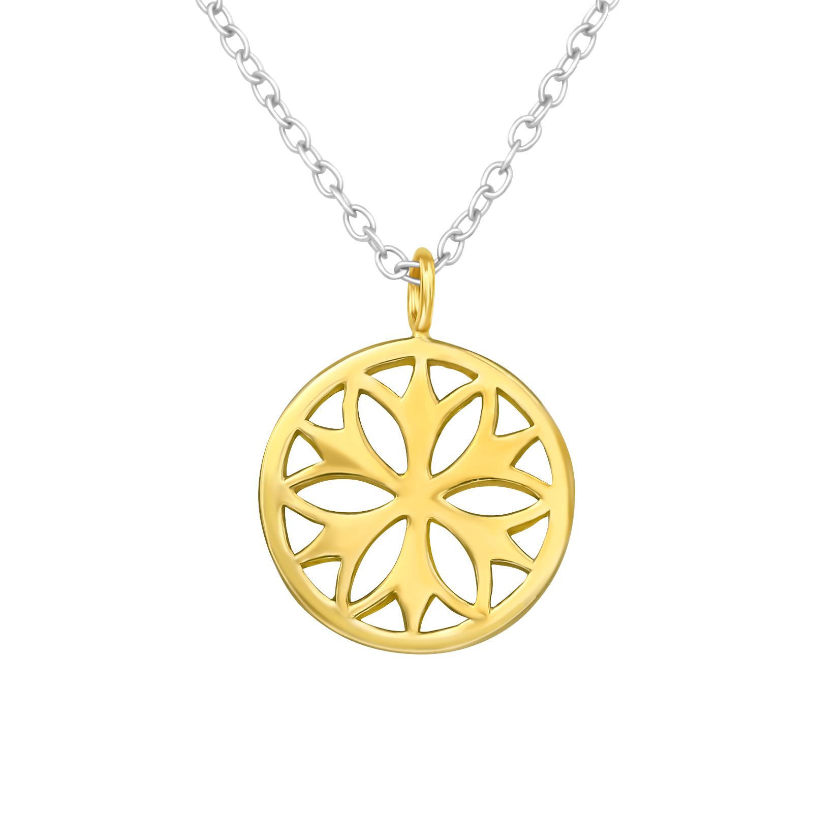 Kette Antik Blume teilvergoldet 925 Silber 45 cm