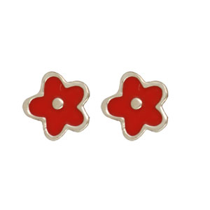 Blume Ohrstecker rot 925 Silber