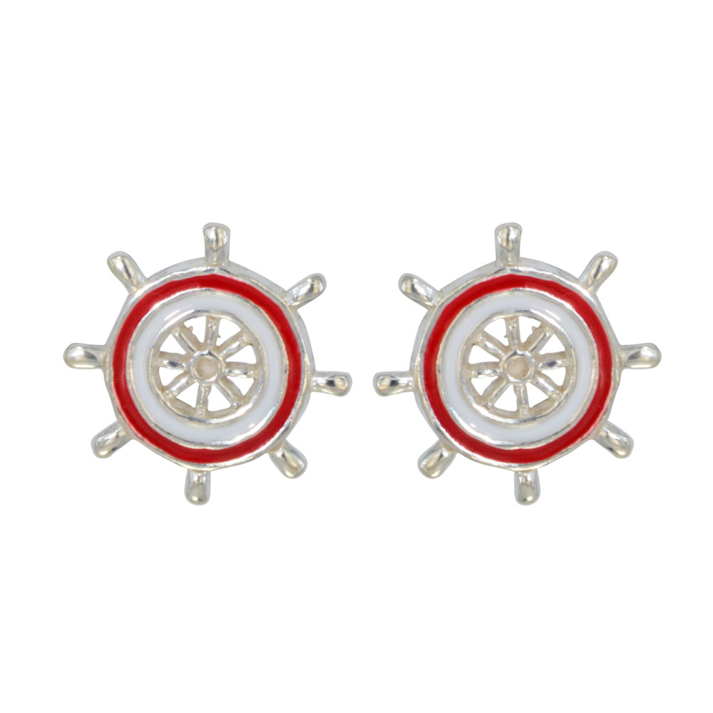 Ohrstecker Steuerrad rot-weiß 925 Silber