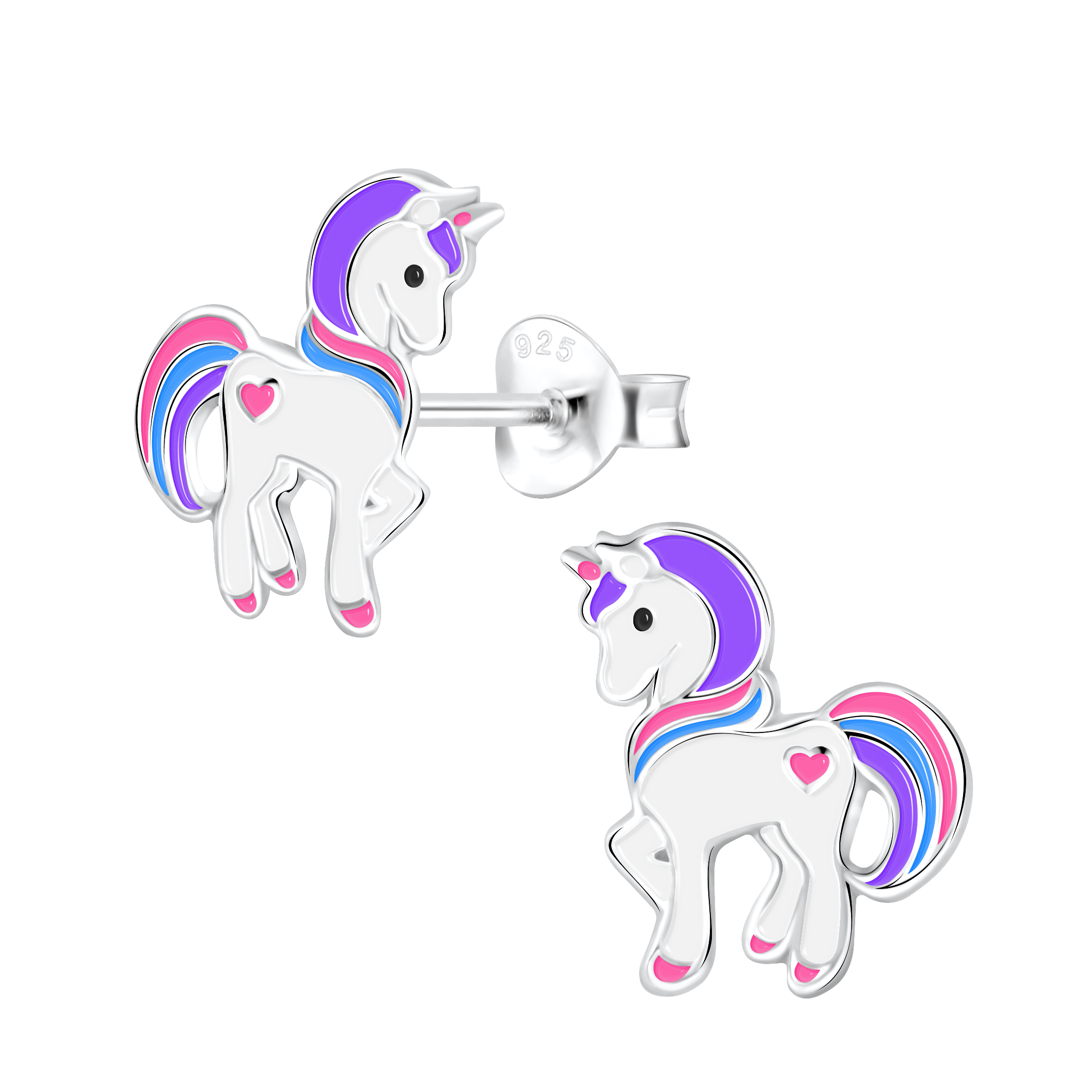 Ohrstecker stolzes Einhorn GROSS LILA 925 Silber e-coated