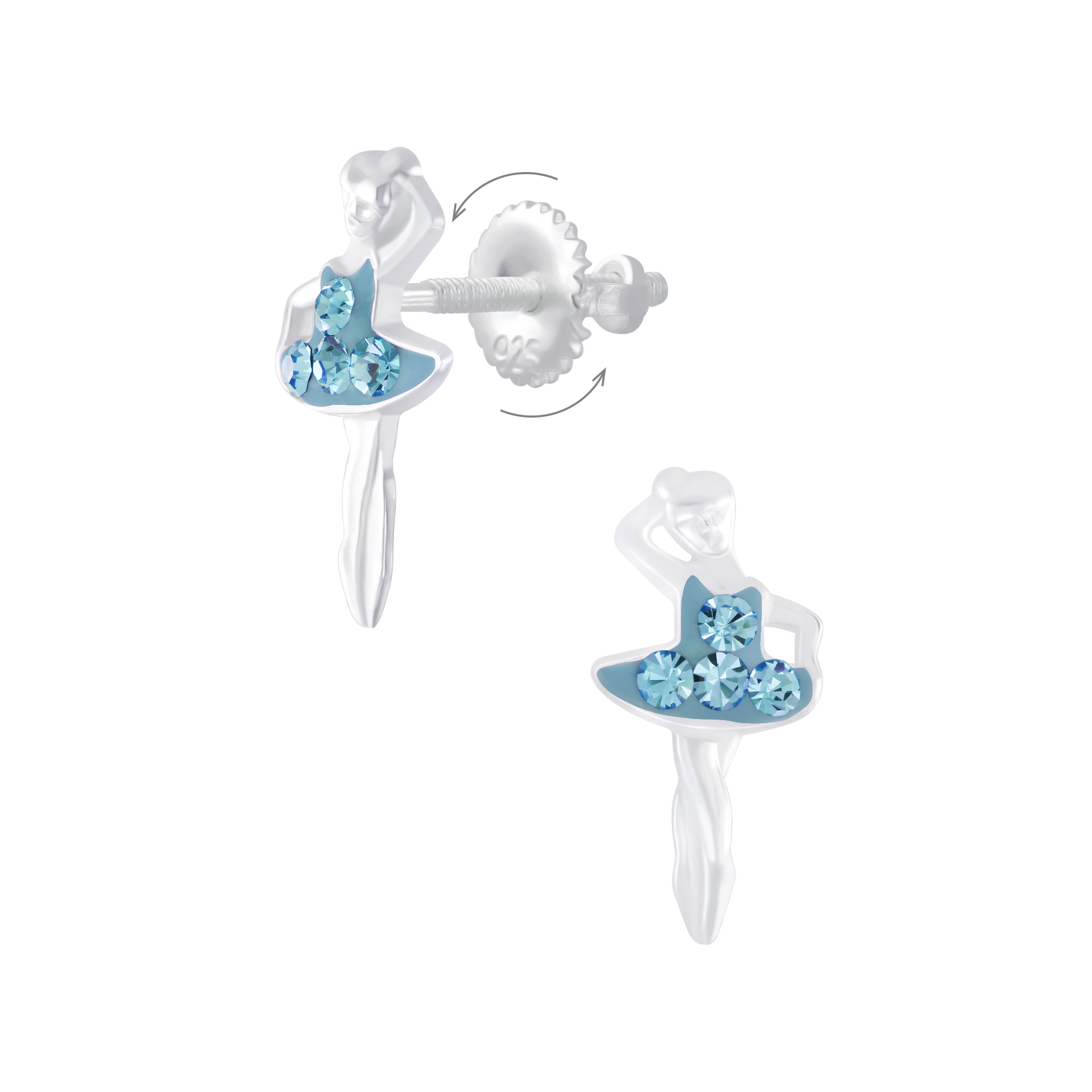 Ohrstecker Ballerina bleue Glitzer 925 Silber Drehverschluss e-coated Ohrstecker Ballerina bleue Glitzer 925 Silber Drehverschluss e-coated