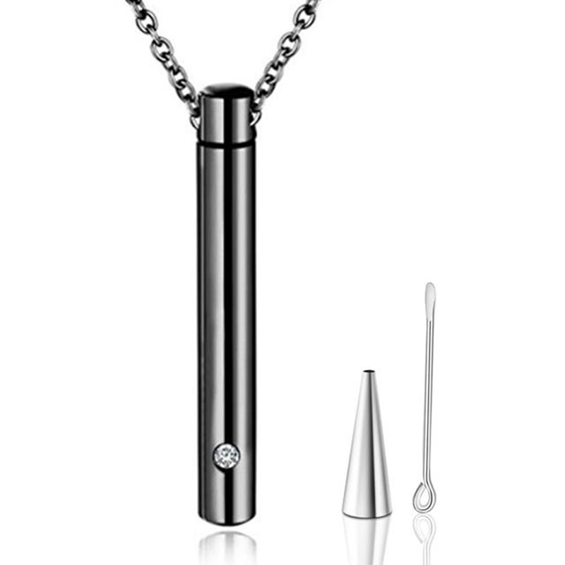 Memorial Anhänger Zylinder 6x42 mm Kristall Black mit Kette ca. 50 cm