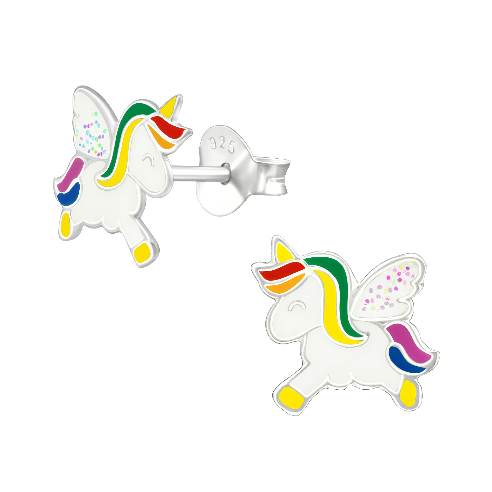 Ohrstecker Einhorn Regenbogen 925 Silber e-coated