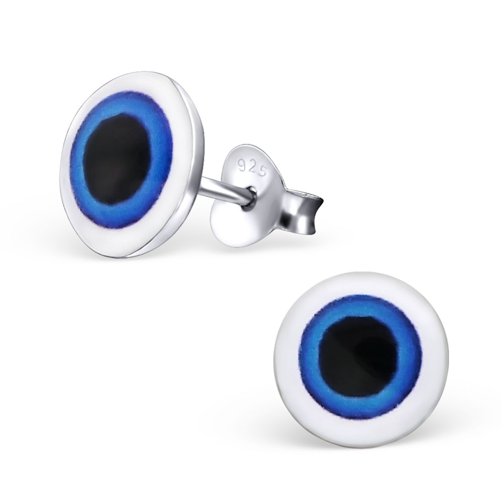 Ohrstecker Button blau-schwarz 925 Silber