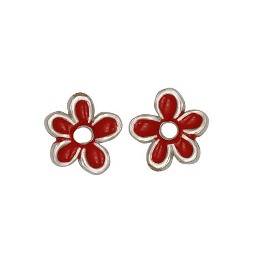 Blümchen Ohrstecker rot/weiß 925 Silber