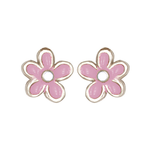 Blümchen Ohrstecker rosa/weiß 925 Silber