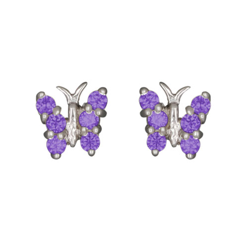 Ohrstecker Schmetterling mit lila Kristallen 925 Silber e-coated