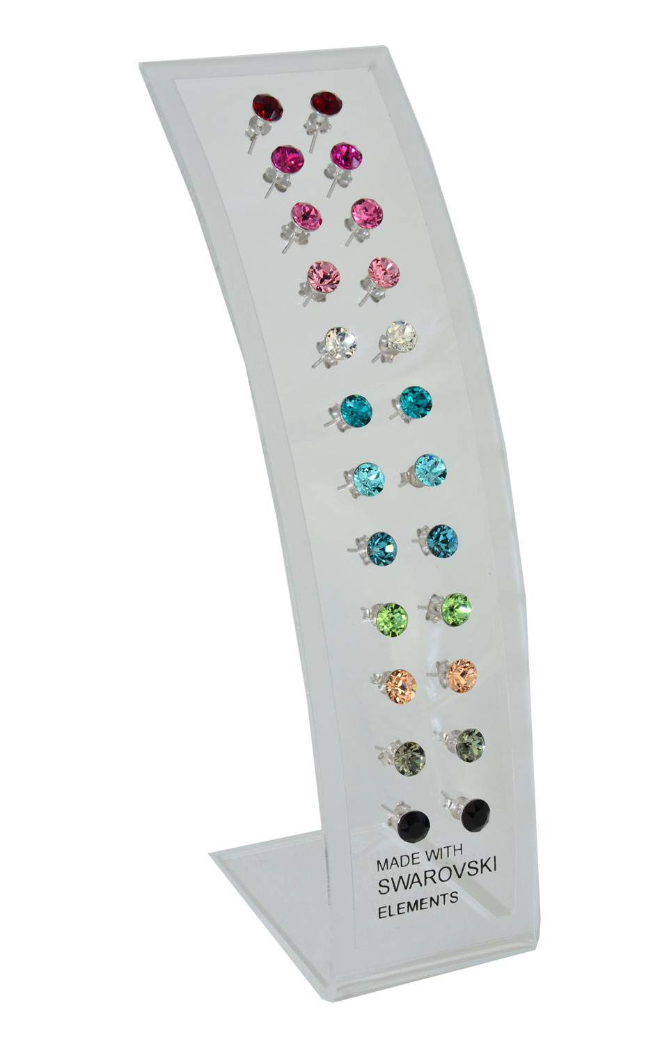 Display 12 Ohrstecker Kristall 6 mm 925 Silber diverse Farben