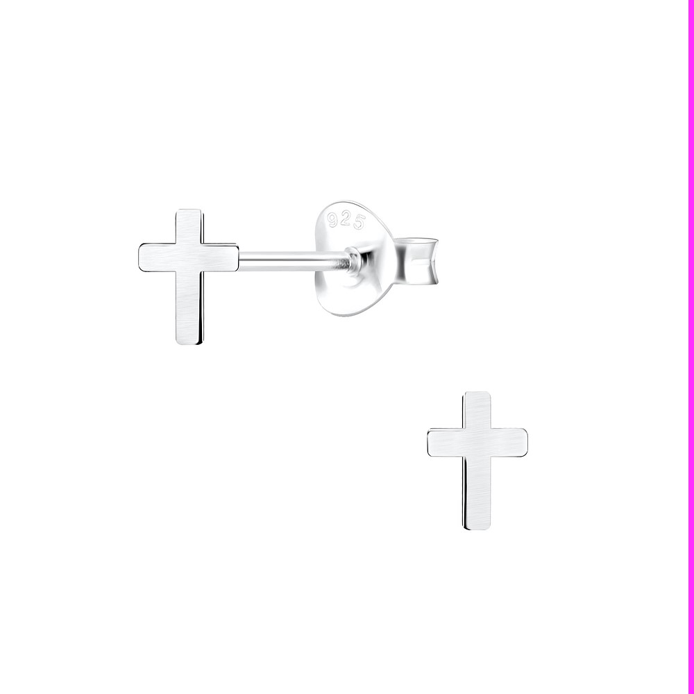 Ohrstecker mini Kreuz 925 Silber e-coated