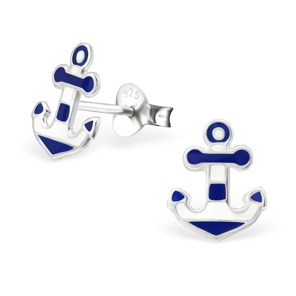 Ohrstecker Anker blau/weiß  925 Silber