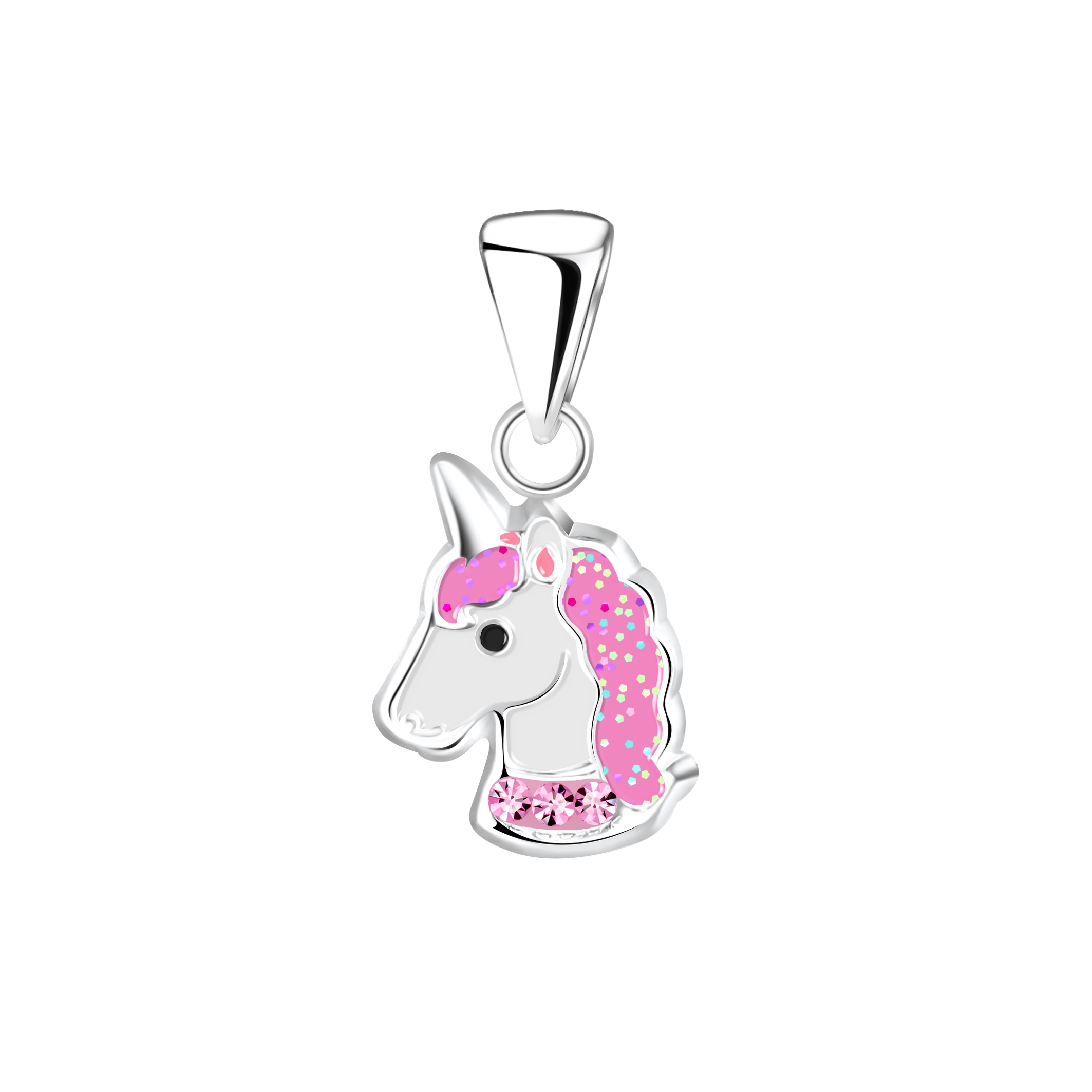 Anhänger Einhorn Büste mit Kristallen 925 Silber e-coated