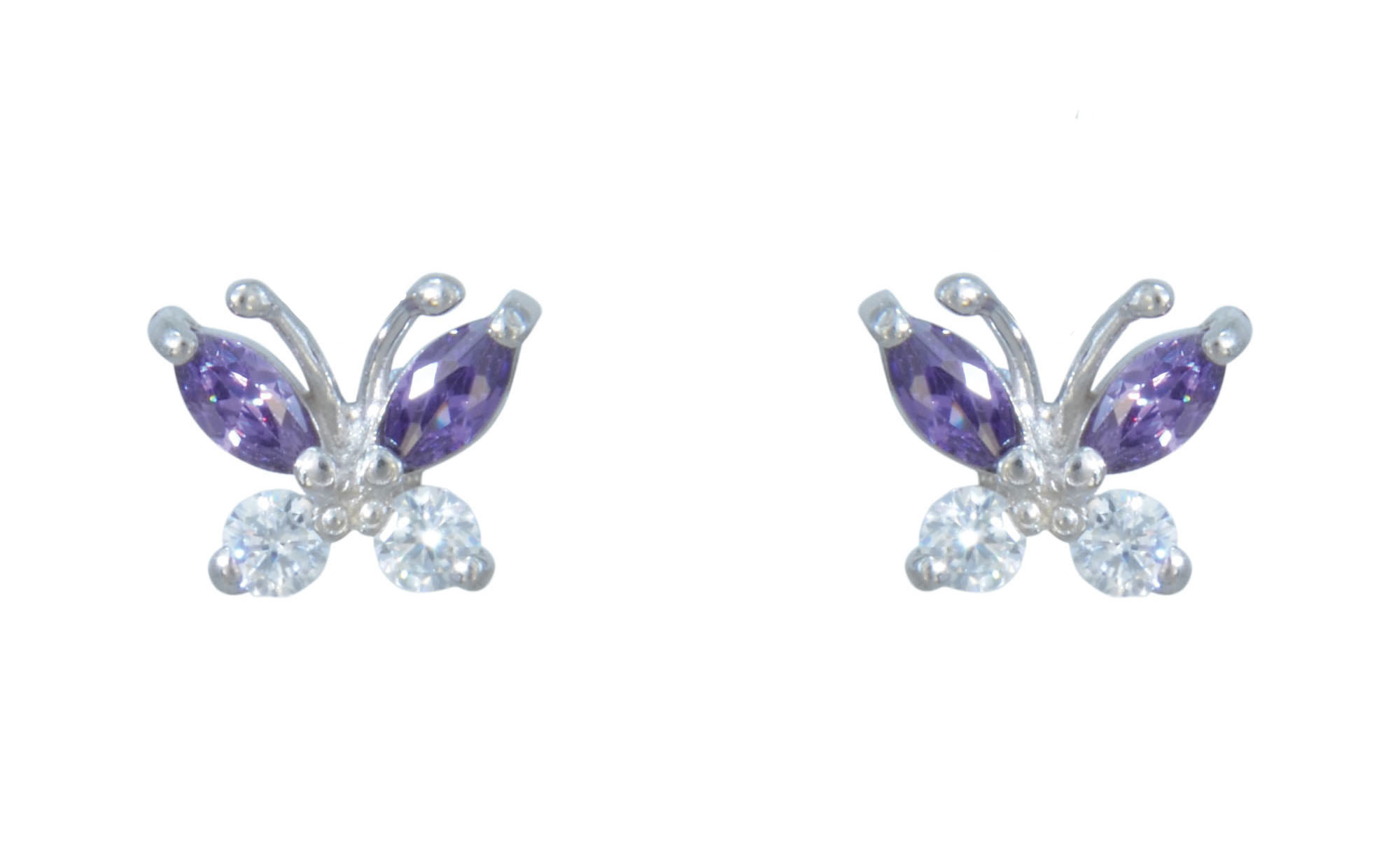 Ohrstecker 925 Silber Kristallschmetterling violet/weiß e-coated