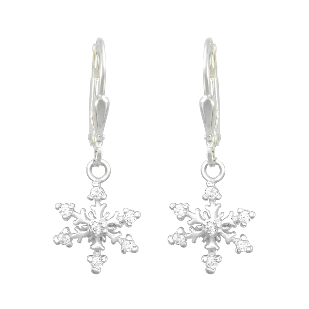 Ohrhänger Schneeflocke Glitzer 925 Silber e-coated