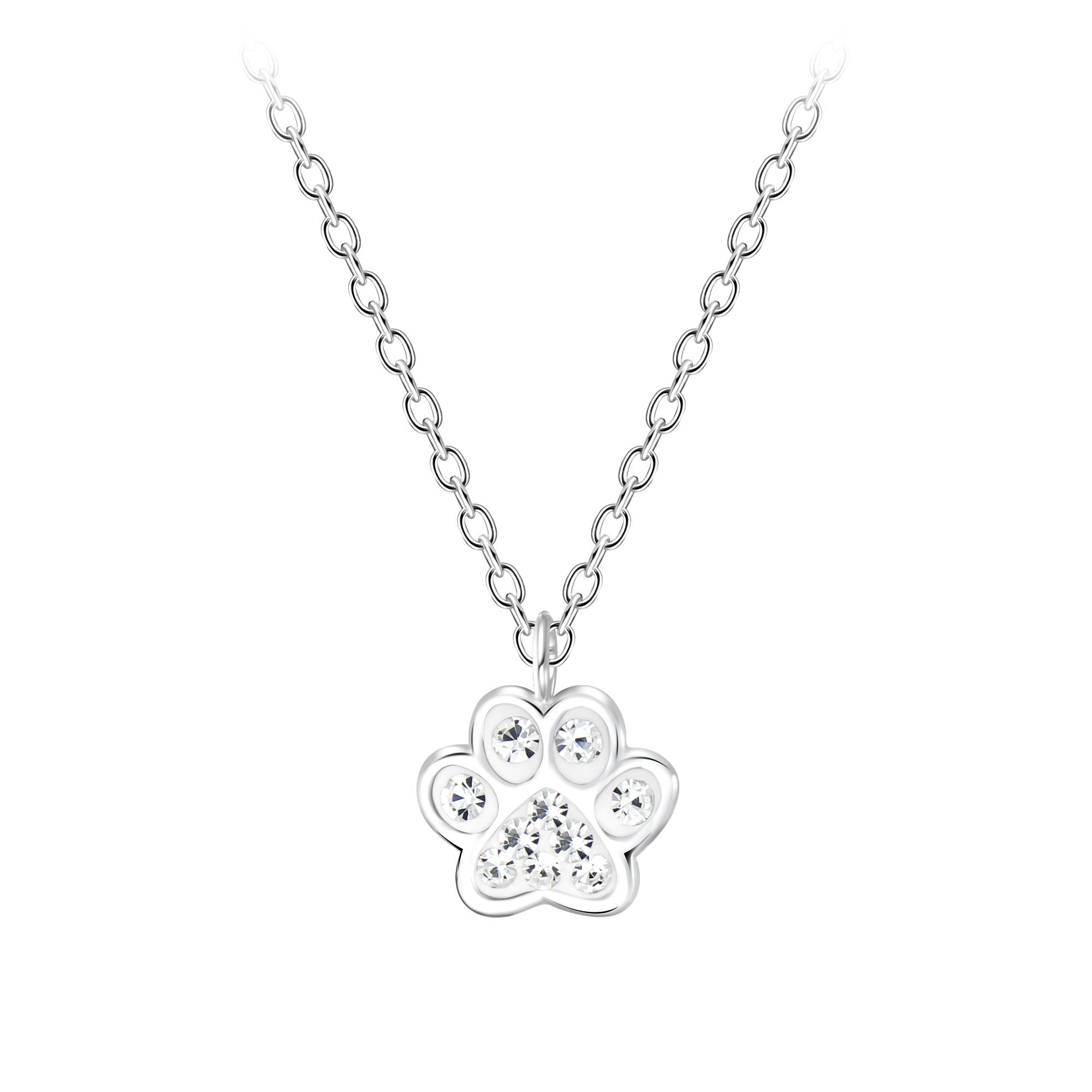 Kette Tatze mit Kristall 36 cm + 5cm 925 Silber e-coated