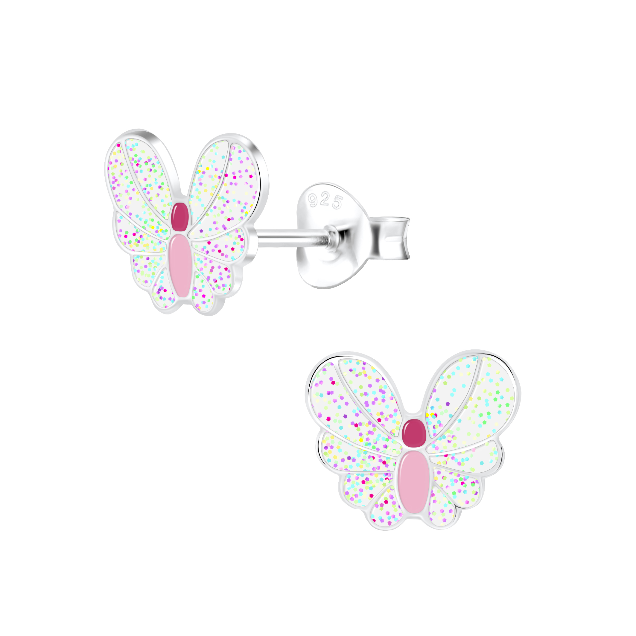 Ohrstecker Schmetterling weiß Glitzer 925 Silber e-coated