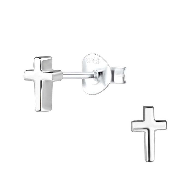 Ohrstecker massives Kreuz 925 Silber e-coated