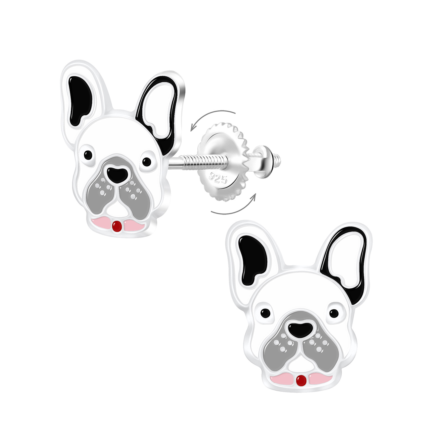 Ohrstecker BULLDOG 925 Silber e-coated Drehverschluss Ohrstecker BULLDOG 925 Silber e-coated Drehverschluss