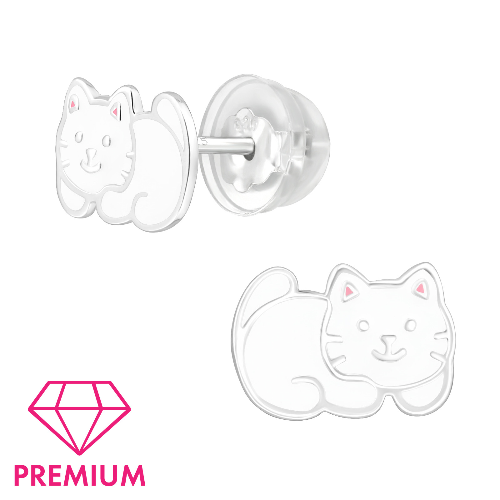 Ohrstecker Kuschel Katze weiß PREMIUM  925 Silber  e-coated 