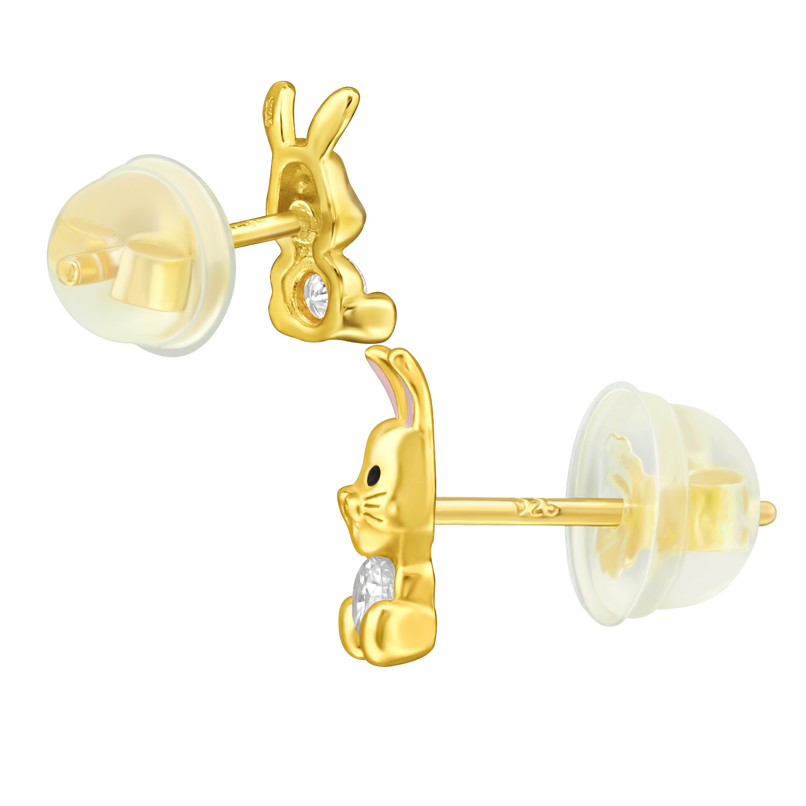 Ohrstecker Hase mit rosa Kristall PREMIUM 925 Silber vergoldet