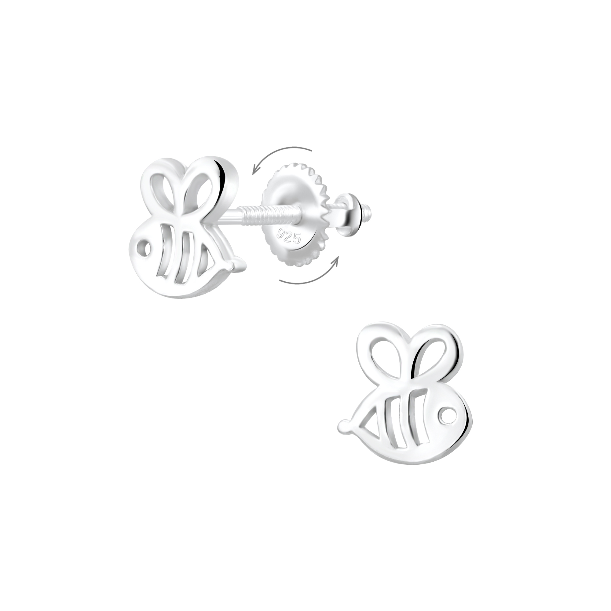 Ohrstecker Biene cutout 6 mm 925 Silber Drehverschluss Ohrstecker Biene cutout 6 mm 925 Silber Drehverschluss