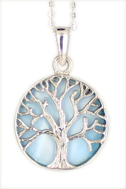 Kette 'Tree of life'  Lebensbaum BLUE Mother of Pearl  925 Silber rhodiniert