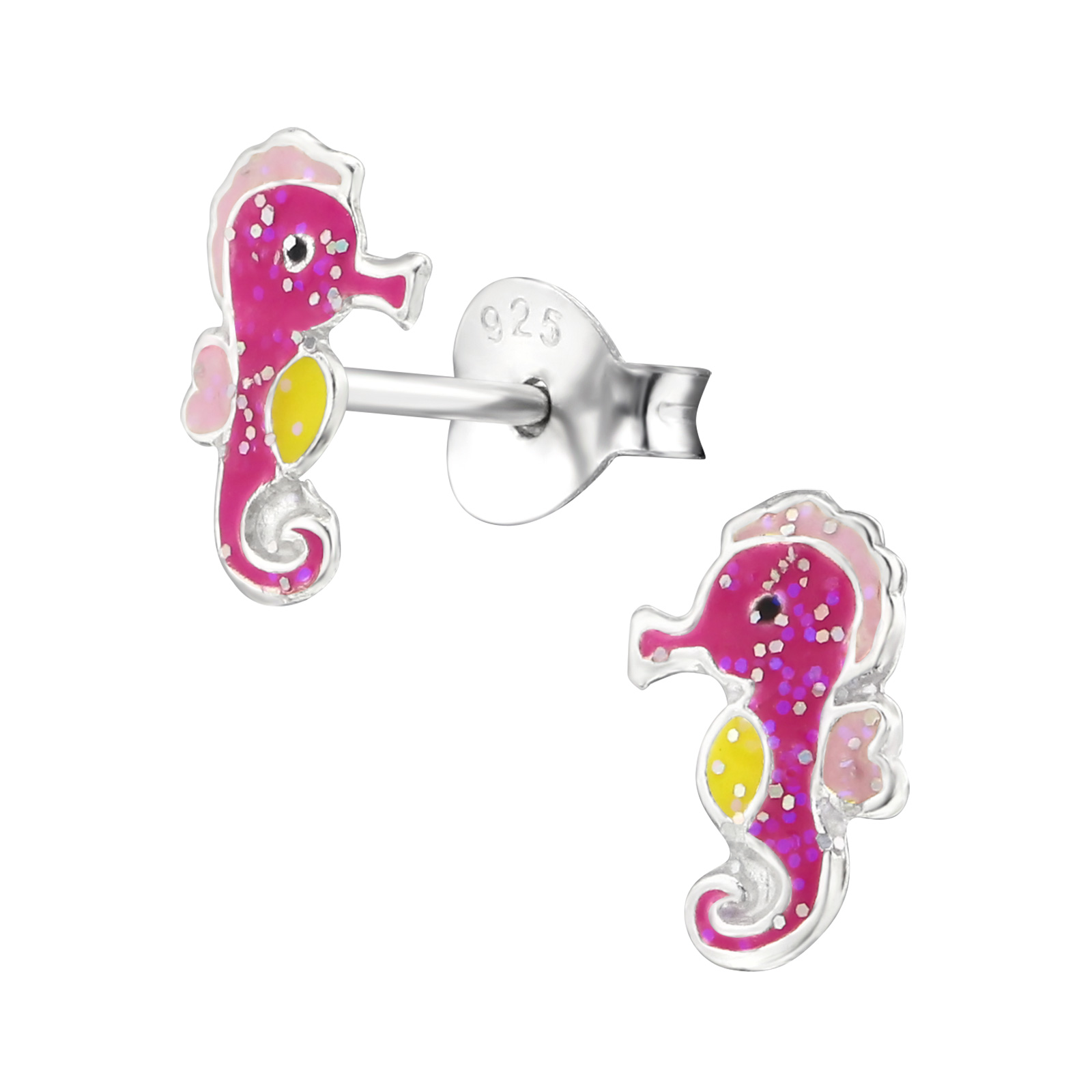 Ohrstecker Seepferdchen bunt Glitzer 925 Silber e-coated Ohrstecker Seepferdchen bunt Glitzer 925 Silber e-coated