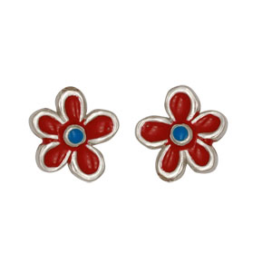 Blümchen Ohrstecker rot/blau 925 Silber