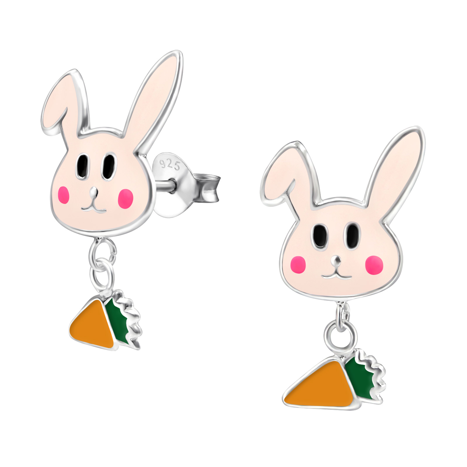 Ohrstecker rosa Hase mit Möhre 925 Silber e-coated Ohrstecker rosa Hase mit Möhre 925 Silber e-coated