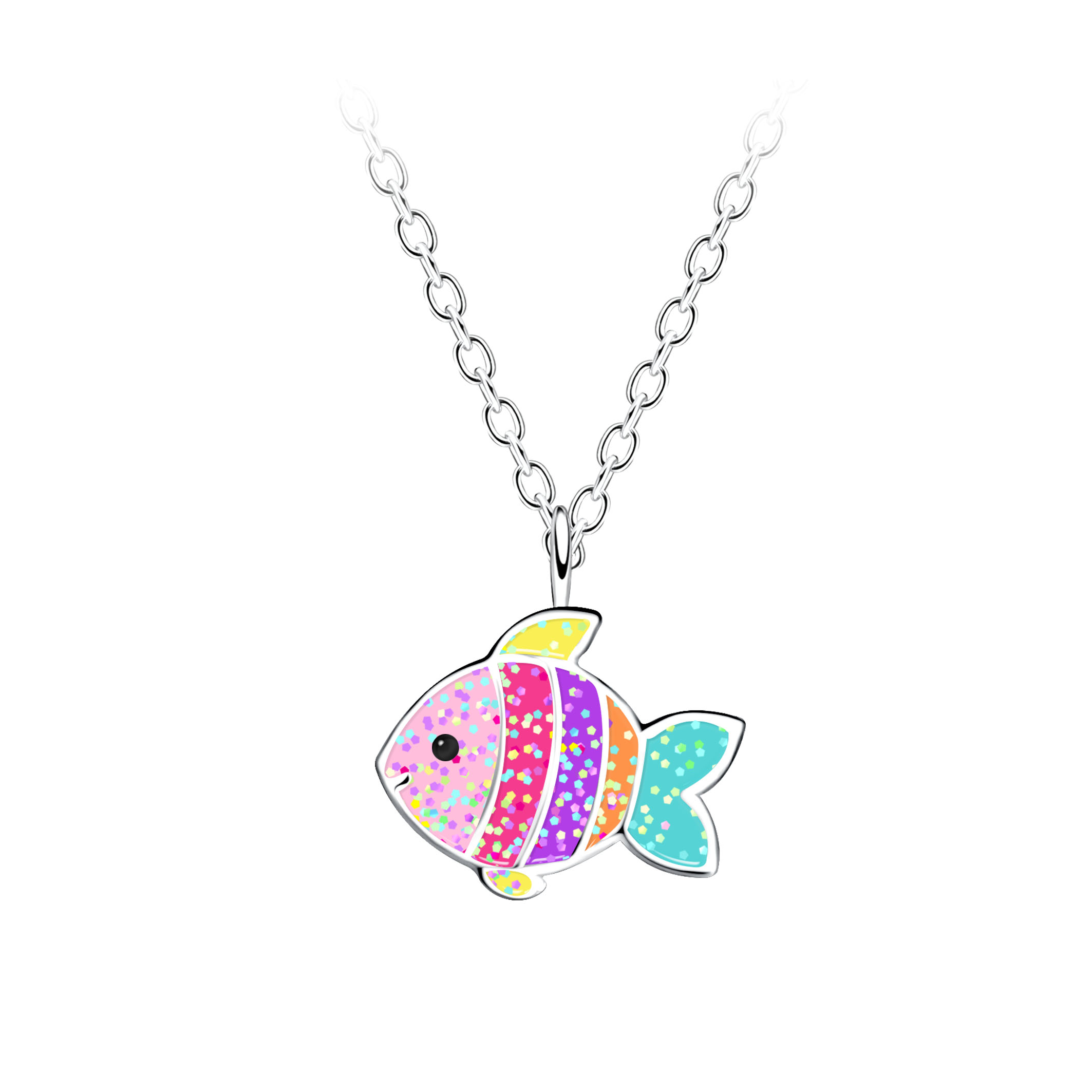 Kette bunter Glitzer Fisch 925 Silber e-coated