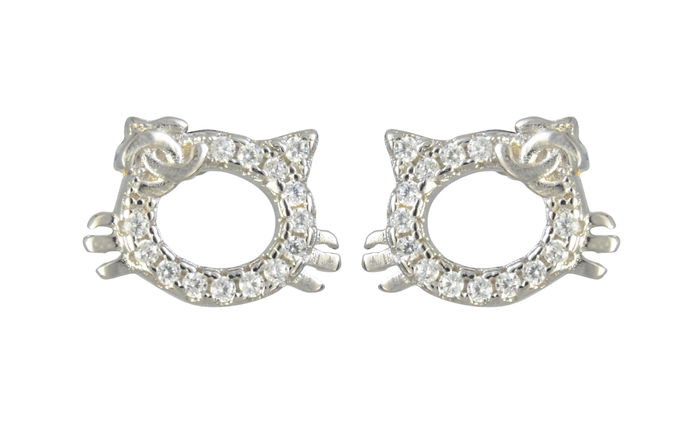 Ohrstecker Katze "face" Glitzer 925 Silber rhod.