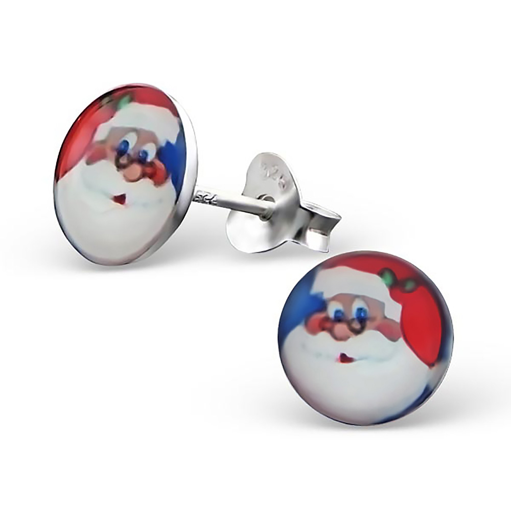 Ohrstecker Weihnachtsmann Kopf Button 925 Silber