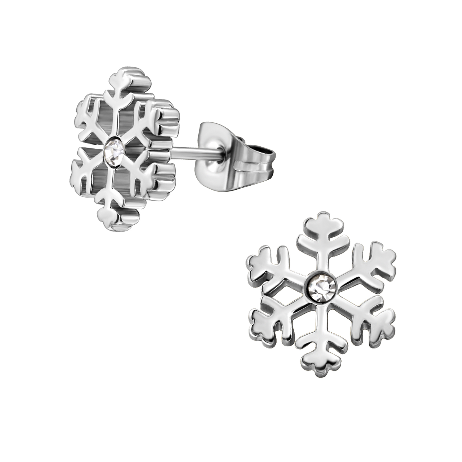 SES-539-SS-30179-1 Ohrstecker Schneeflocke Edelstahl mit Glitzerstein