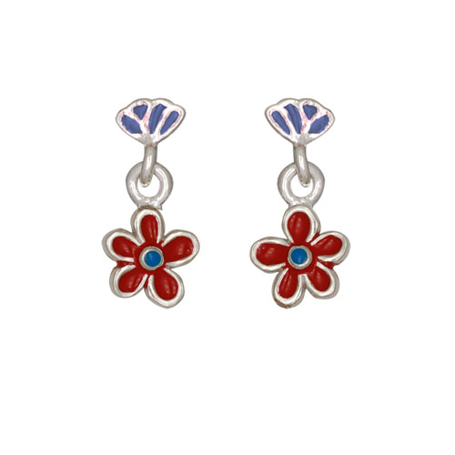 Blümchen Ohrstecker rot/blau 925 Silber