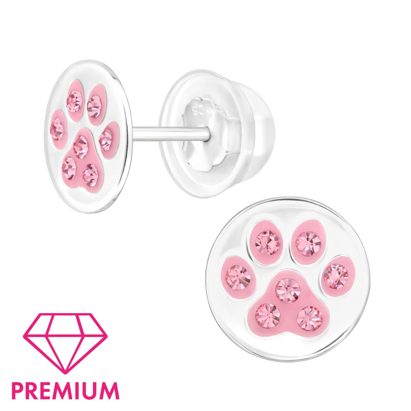 Tatze mit rosa Kristallen auf Platte 925 Silber e-coated PREMIUM