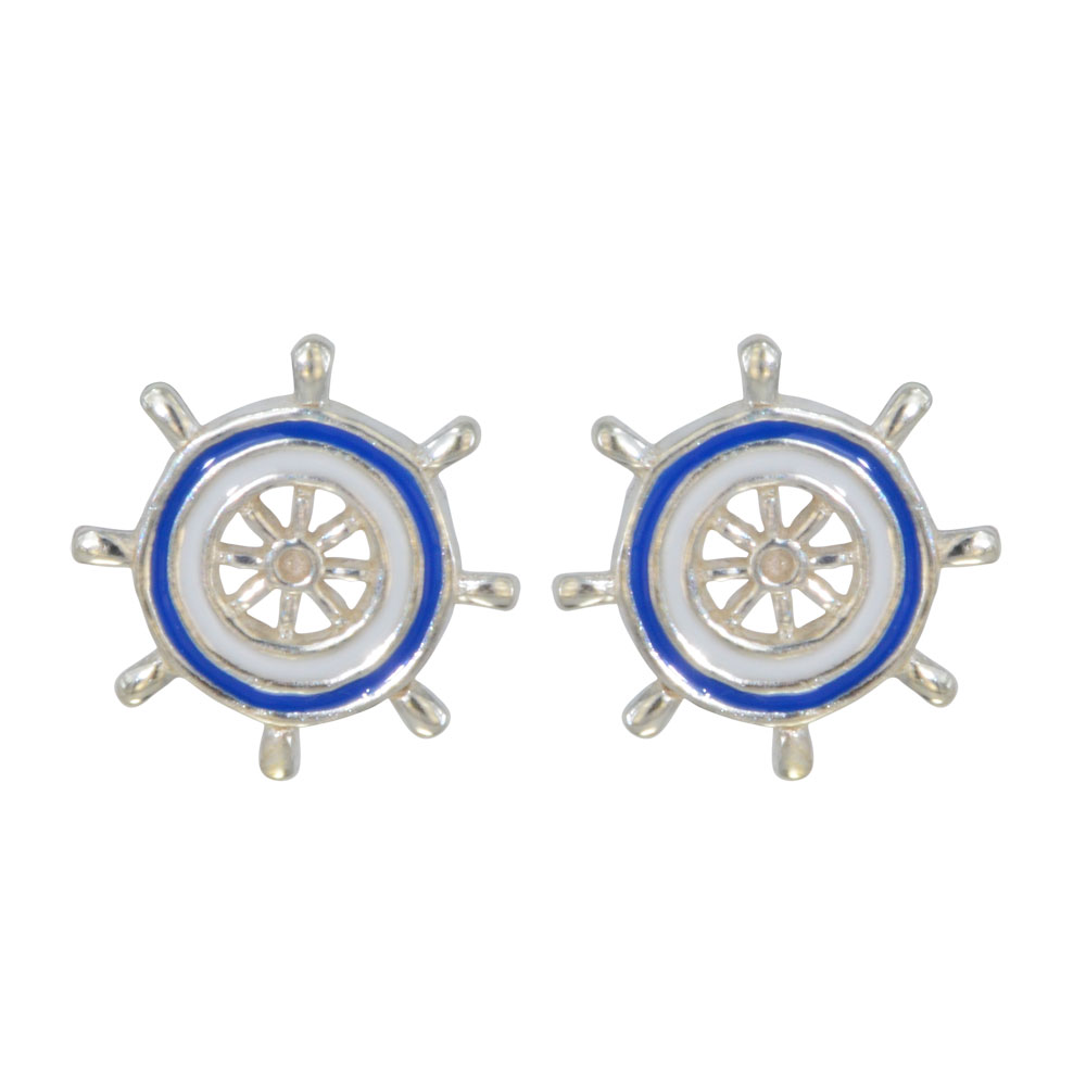 Ohrstecker Steuerrad blau-weiß 925 Silber Ohrstecker Steuerrad blau-weiß 925 Silber